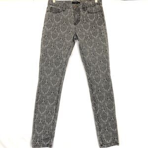 Forever 21 Womens Skinny Mid Rise Stretch Jeans Size 27 Gray Black Damask Boho